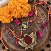 Vriksham Rakshabandhan Kundan Jadau Round Lakshmi Pendant Rakhi-Green -G18952